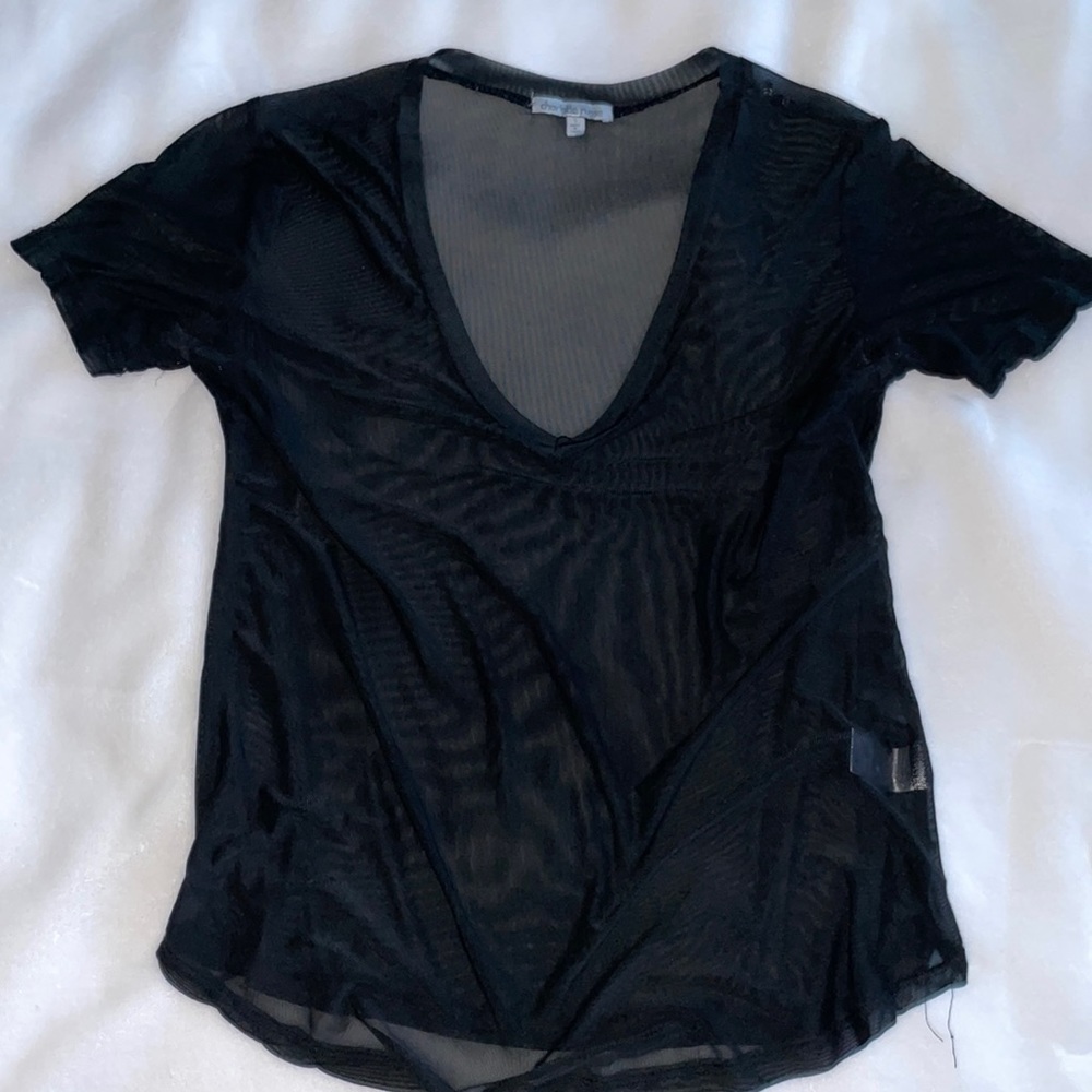 Charlotte Russe Sheer Top, V-neck, Black, Size S